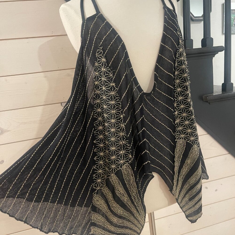 Free People Embroidered Afternoon Cotton Camisole in Black NWOT Size Medium - Picture 6 of 11